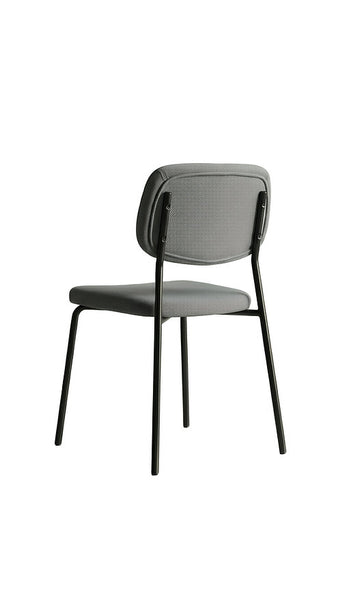 Round Dining Table in a Chanel Stone Top with Grey textured fabric Chair
