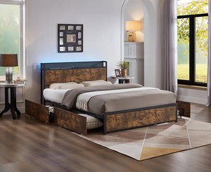 Wooden panel with metal frame platform bed IF5930