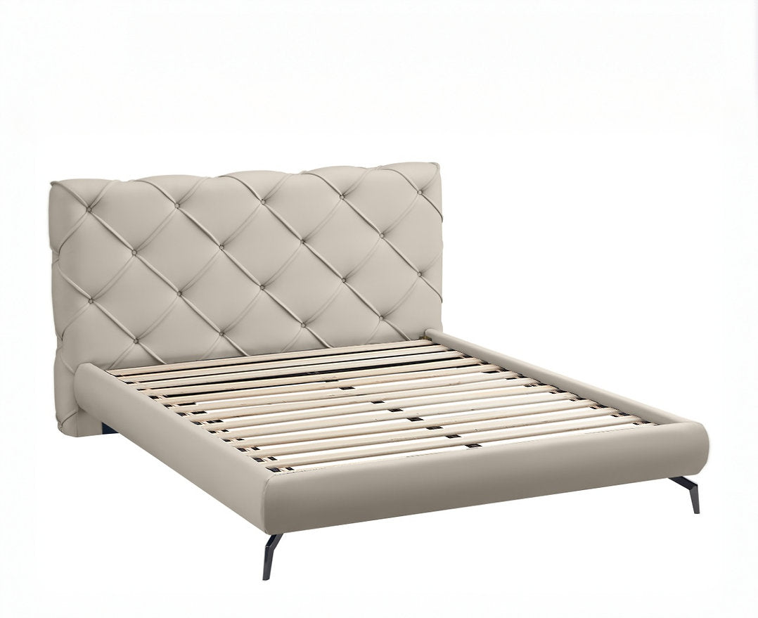 Plat form Bed with Diamond pattern stitch wide headboard.