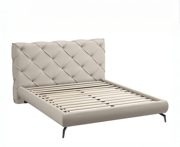 Plat form Bed with Diamond pattern stitch wide headboard.