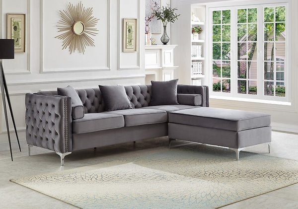 Sofa Sectional Reversible in Velvet Fabric.