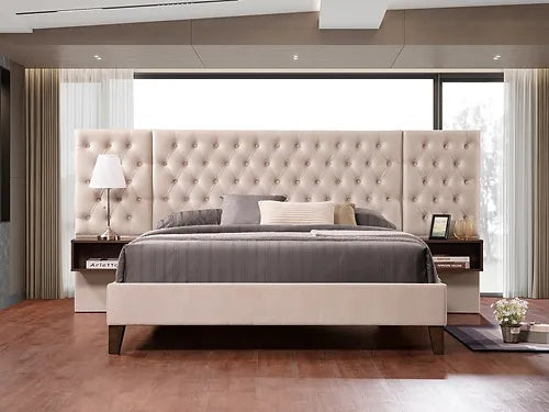 Wide Headboard with Floating Night Stand Platform Bed IF5565