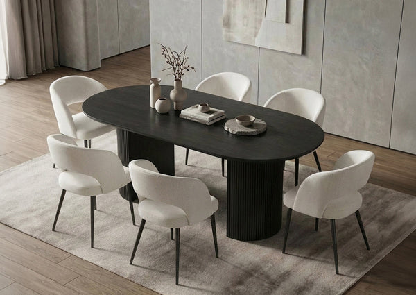 Oval Dining Table Top in Midnight Black with Cream textured fabric