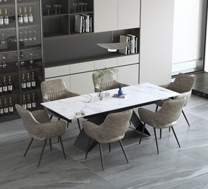 Sintered Stone marble top with extendable table and chair set.T-1545 C-1546