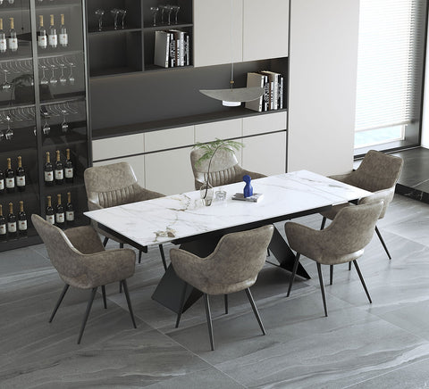 Sintered Stone marble top with extendable table and chair set.T-1545 C-1546
