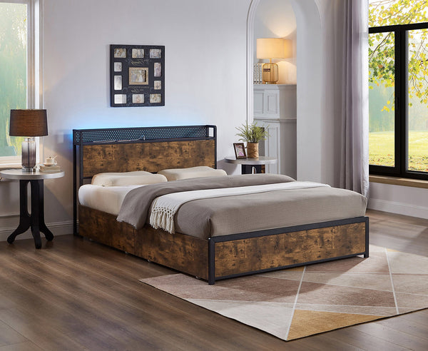 Wooden panel with metal frame platform bed IF5930