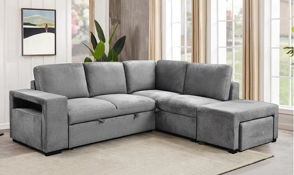 Sectional Sofa Bed with multiple storage and pull-out stool.