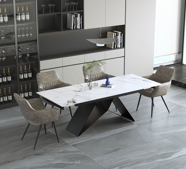Sintered Stone marble top with extendable table and chair set.T-1545 C-1546