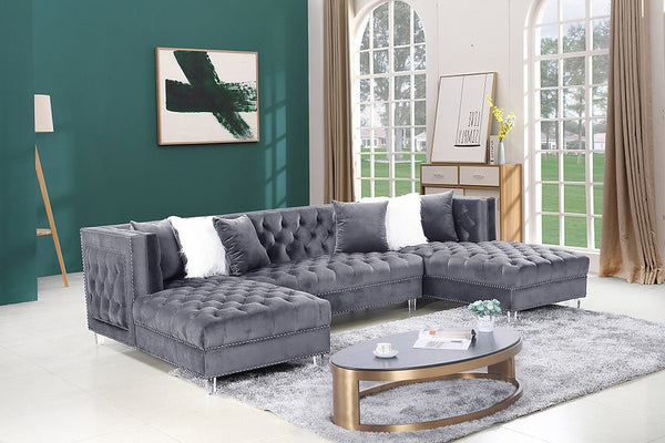 Sofa Sectional with dual chaise in Velvet Fabric.