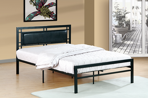 Metal Platform Bed with Leather Padded Headboard and USB Charging Port 1148