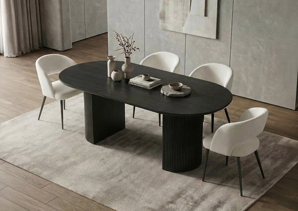 Oval Dining Table Top in Midnight Black with Cream textured fabric