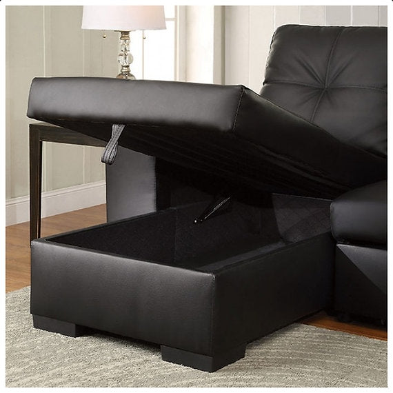 Sofa Bed with Reversible Chaise in Black Air Leather.