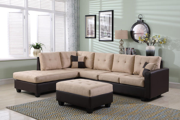 Sectional Sofa with Ottoman in dual tone ( Fabric + PU Leather)