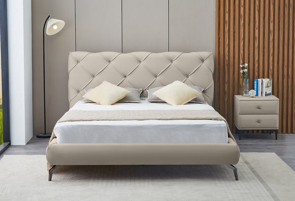 Plat form Bed with Diamond pattern stitch wide headboard.