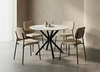 Round Dining Table in a Chanel Stone Top with Cream textured fabric Chair