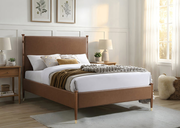 Rich cognac brown faux leather upholstery Bed .IF5125