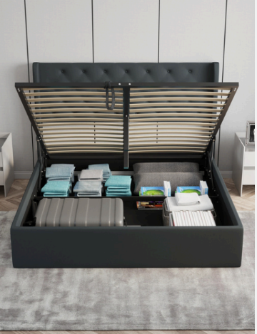 Diva Hydraulic Lift Storage Beds with Curved Pillar Headboard.