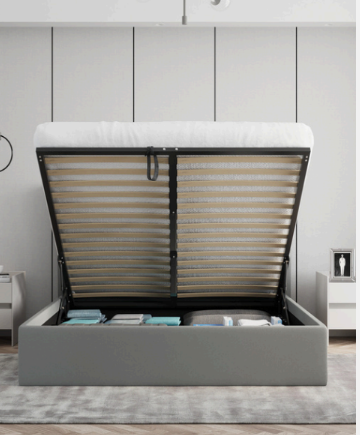 Diva Hydraulic Lift Storage Beds with Curved Pillar Headboard.