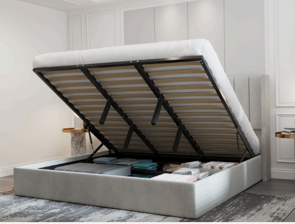 Hydraulic Lift-Up Storage Bed  In Velvet Fabrics Oliver