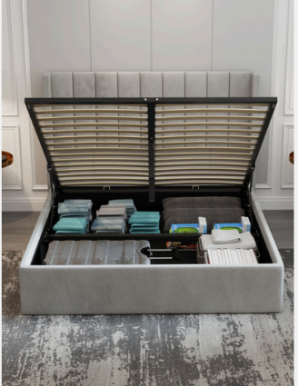 Hydraulic Lift-Up Storage Bed  In Velvet Fabrics Oliver