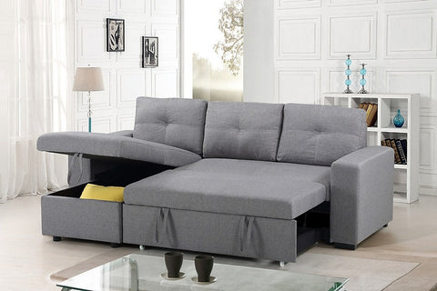 Sofa sectional bed with storage in linen fabric and dual-tone.